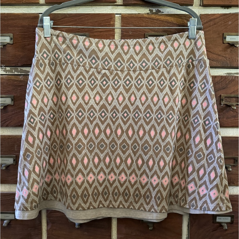 Dakini Knit Ikat Tribal Skirt in Brown Gray Pink & Stone